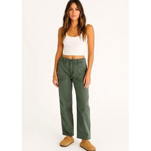 Vintage Y2K Free People Low Slung Baggy Boho Grunge Army Green Utility Pants 8 - Picture 2 of 15